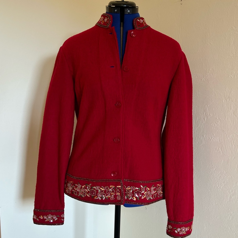 Talbots Red Jeweled Wool Jacket